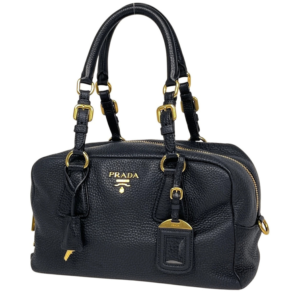 Prada black Vitello Daino Bauletto Bag textured calfskin leather